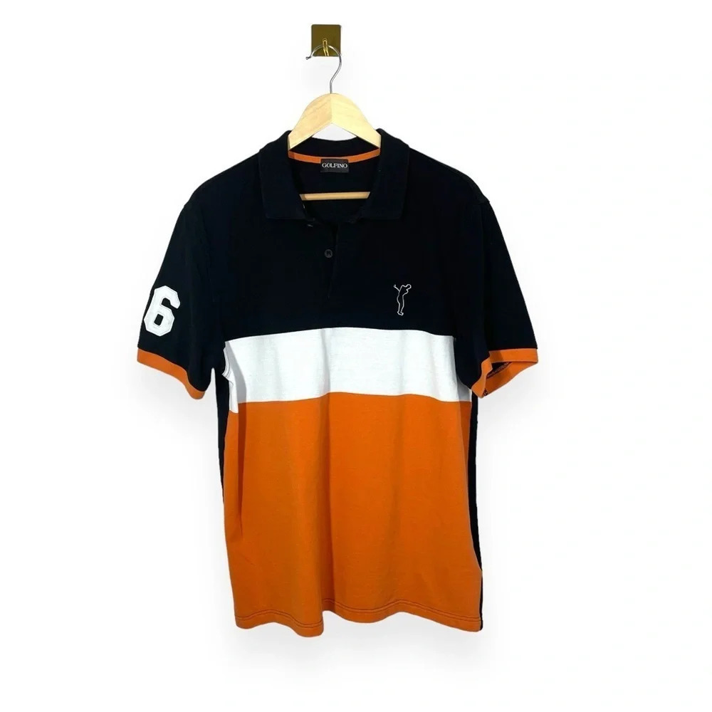 Golfino Colorblock Golf Polo Shirt Black White Orange Mens Large